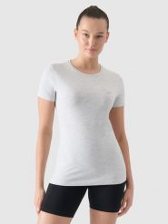 4F T-shirt slim gładki damski - szary XS. Szare t-shirty damskie 4f, xs, bez wzorów, z bawełny, bez kołnierzyka. Za 39.99 zł.