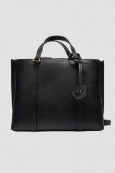 PINKO Czarna torebka Carrie Classic. Czarne shopper bag damskie Pinko, bez wzorów, ze skóry, bez dodatków. W wyprzedaży za 779.99 zł.
