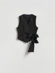 Kamizelka z wiązaniem - czarny. Czarne kamizelki damskie Reserved, l, z lyocellu. Za 149.99 zł.