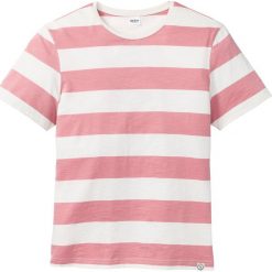 T-shirt w szerokie paski bonprix biel wełny - dymny jasnoróżowy w paski. Białe t-shirty męskie bonprix, m, bez wzorów, z wełny, bez kołnierzyka. Za 24.99 zł.