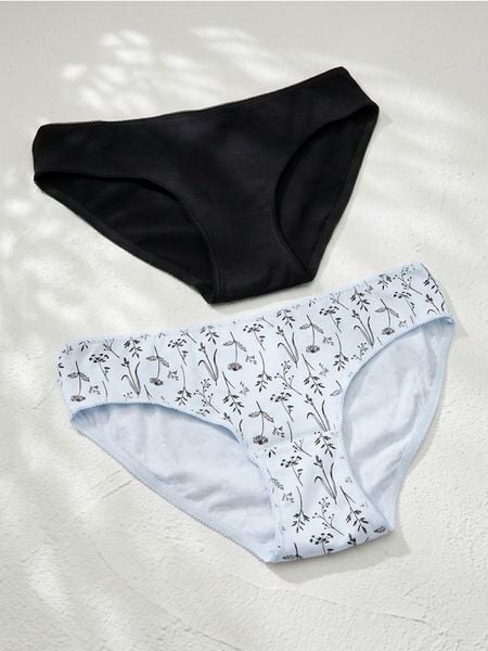 Bawełniane majtki figi z motywem kwiatowym 2 pack - wielobarwny. Figi damskie Sinsay, l, bez wzorów, z bawełny. Za 9.99 zł.