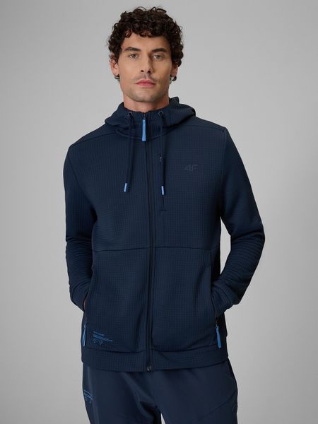 4F Bluza treningowa regular ze strukturalnej dzianiny męska - granatowa XL. Niebieskie bluzy z kapturem męskie 4f, l, z dzianiny. Za 249.99 zł.