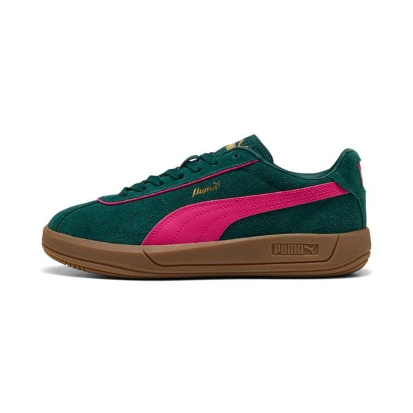 Damskie zamszowe buty sportowe Puma Club Klassika. Zielone buty sportowe na co dzień damskie Puma, bez wzorów, z gumy. Za 360.25 zł.