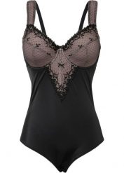 "Body ""minimizer"" na fiszbinach, z poliestru z recyklingu". Czarne body damskie bonprix, bez wzorów, z koronki. Za 109.99 zł.