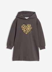 Sukienka dresowa z czystej bawełny organicznej. Szare sukienki dziewczęce bonprix, bez wzorów, z bawełny, bez ramiączek. Za 79.99 zł.