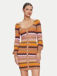 Guess Sukienka dzianinowa W4YK90 Z3GC0 Pomarańczowy Regular Fit. Brązowe sukienki damskie Guess, xl, z aplikacjami, z dzianiny, bez kołnierzyka, bez ramiączek. Za 359.99 zł.