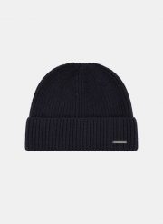 PAKO LORENTE – Granatowa wełniana czapka męska. Czapki męskie Pako Lorente, na zimę, bez wzorów, prążkowane. Za 169.99 zł.