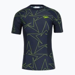 Koszulka do pływania damska Speedo Boomstar Allover Rash Top. Niebieskie topy sportowe damskie Speedo, na lato, m, bez wzorów, z elastanu, bez ramiączek. Za 119.99 zł.