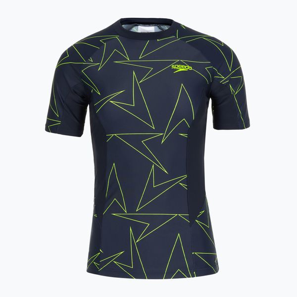 Koszulka do pływania damska Speedo Boomstar Allover Rash Top. Niebieskie topy sportowe damskie Speedo, na lato, m, bez wzorów, z elastanu, bez ramiączek. Za 119.99 zł.