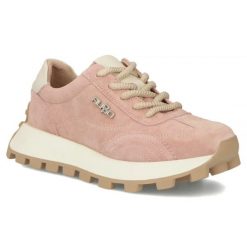 Skórzane półbuty sneakersy na platformie różowe Filippo DP7498. Czerwone półbuty damskie Filippo, bez wzorów, ze skóry, sportowe, bez obcasa, na platformie. Za 219.99 zł.
