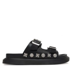 Klapki Just Cavalli. Czarne klapki damskie Just Cavalli, bez wzorów, bez obcasa. Za 829.99 zł.