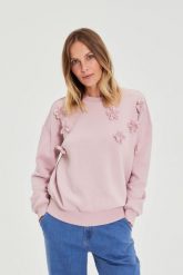 Bluza z kwiatkami różowa. Czerwone bluzy bez kaptura damskie MOODO, l, z bawełny. Za 129.99 zł.