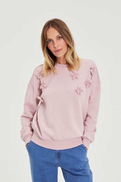 Bluza z kwiatkami różowa. Czerwone bluzy bez kaptura damskie MOODO, l, z bawełny. Za 129.99 zł.