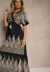 Czarna Wiskozowa Sukienka Boho o Kopertowym Kroju z Metalicznym Haftem Redeselle. Czarne sukienki damskie Renee, na co dzień, s, z aplikacjami, z wiskozy, boho, bez kołnierzyka, bez ramiączek, maxi, kopertowe. W wyprzedaży za 95.99 zł.