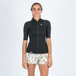 Top anty-UV do snorkelingu damski Subea Yulex100 1,5 mm krótki rękaw. Czarne topy damskie SUBEA, s, bez wzorów, z kauczuku, bez kołnierzyka. Za 119.99 zł.