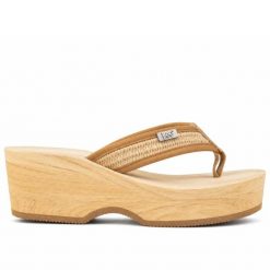 Klapki japonki damskie Lee VIRGINIA RAFFIA WOMEN BULKY HEEL. Brązowe klapki damskie Lee, bez wzorów, z materiału, bez obcasa, na koturnie. Za 109.00 zł.