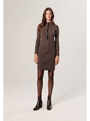 Rodier Sukienka w kolorze jasnobrązowym rozmiar: XL. Brązowe sukienki damskie Rodier, xl, bez wzorów, z wełny, klasyczne, bez kołnierzyka, bez ramiączek, midi. Za 304.99 zł.