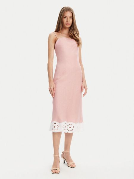 STAUD Sukienka letnia Palo R25S2283LN Różowy Regular Fit. Czerwone sukienki damskie STAUD, na lato, s, bez wzorów, ze lnu, bez kołnierzyka, bez ramiączek. Za 1,539.00 zł.