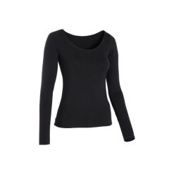 Koszulka do tańca nowoczesnego długi rękaw damska. Czarne bluzki sportowe damskie DOMYOS, bez wzorów, z elastanu, bez kołnierzyka. Za 49.99 zł.