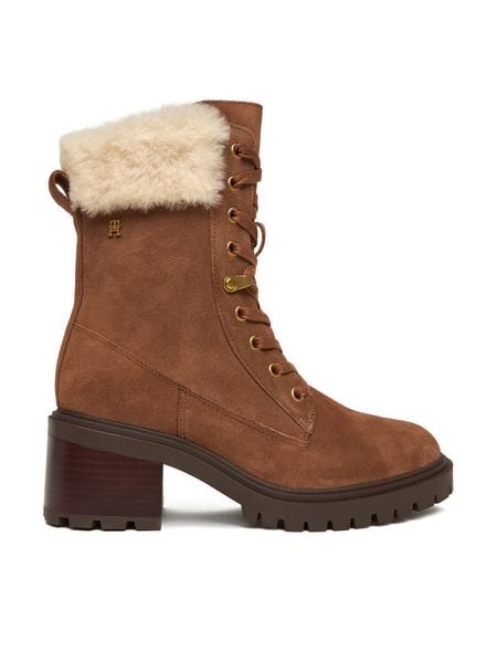 Tommy Hilfiger Trzewiki Th Shearling Lace Up Boot FW0FW08999 Brązowy. Brązowe kozaki damskie Tommy Hilfiger, ze skóry, bez obcasa, na słupku. Za 639.99 zł.