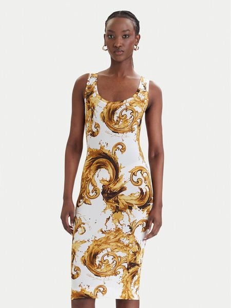 Versace Jeans Couture Sukienka codzienna 80HAO946 JS533 Biały Slim Fit. Białe sukienki damskie Versace Jeans Couture, na co dzień, bez wzorów, z jeansu, bez kołnierzyka, bez ramiączek, proste. Za 1,139.00 zł.