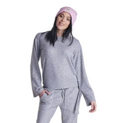 Damska bluza z okrągłym dekoltem i sznurowanymi cekinami. Szare bluzy bez kaptura damskie LEONE 1947 APPAREL, l, bez wzorów, z tkaniny, bez ramiączek, bez kaptura. W wyprzedaży za 154.80 zł.
