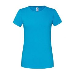 Koszulka Damska Iconic 195 Premium Ringspun Cotton T-shirt. Niebieskie bluzki damskie Fruit of the Loom, l, bez wzorów, sportowe, bez kołnierzyka, bez ramiączek. Za 32.99 zł.