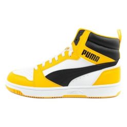 Buty Puma Rebound v6 392326 27 żółte. Żółte buty sportowe na co dzień męskie z materiału, bez zapięcia. Za 397.31 zł.