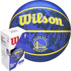 Piłka do koszykówki Wilson NBA Golden Stade Warrios z pompką i kartonem. Niebieskie obuwie trekkingowe damskie Wilson. Za 70.98 zł.