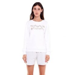 Bluza z ściągacze na co dzień na siłownię. Białe bluzy bez kaptura damskie LEONE 1947 APPAREL, z bawełny. W wyprzedaży za 129.42 zł.