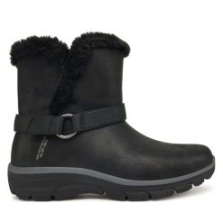 Botki Skechers. Czarne botki damskie Skechers, bez obcasa, na płaskiej podeszwie, bez zapięcia. Za 379.99 zł.