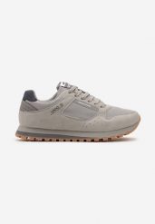 Jasnoszare Buty Sportowe z Ekoskóry na Płaskiej Podeszwie ze Sznurowaniem Nelisande. Szare buty sportowe na co dzień męskie Born2be, z jeansu, bez zapięcia. Za 129.99 zł.