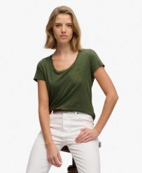 Superdry Studios Scoop Neck T-Shirt slim bawełna/lyocell. Zielone t-shirty damskie Superdry., bez wzorów, z bawełny, bez kołnierzyka. Za 132.00 zł.