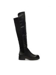 DeeZee Muszkieterki XENIA H58573-10 Czarny. Czarne kozaki damskie DeeZee, ze skóry, bez obcasa, na płaskiej podeszwie. Za 189.99 zł.