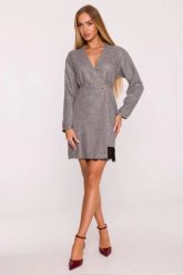 Elegancka sukienka tweedowa trapezowa kopertowa szara. Szare sukienki damskie MOE, do pracy, xxl, bez wzorów, z koronki, biznesowe, bez kołnierzyka, bez ramiączek, kopertowe. Za 379.00 zł.