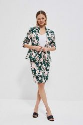 Marynarka z roślinnym printem. Zielone marynarki i żakiety damskie MOODO, m, bez wzorów, z bawełny, biznesowe. W wyprzedaży za 134.99 zł.