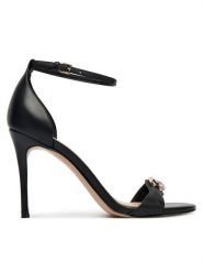 Guess Sandały FLJKAB LEA03 Czarny. Czarne sandały damskie Guess, z aplikacjami, ze skóry, bez obcasa, na szpilce. Za 769.99 zł.