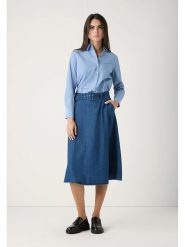 More & More Spódnica dżinsowa w kolorze niebieskim rozmiar: 38. Niebieskie spódniczki damskie MORE & MORE, bez wzorów, z tkaniny, z podwyższonym stanem, midi. Za 217.99 zł.