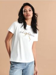 Koszulka z nadrukiem - biały. Białe t-shirty damskie Sinsay, l, bez wzorów, z bawełny, bez kołnierzyka. Za 29.99 zł.