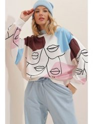 Trendyol Bluza w kolorze kremowo-błękitno-brązowym rozmiar: S. Brązowe bluzy bez kaptura damskie Trendyol, s, z bawełny. Za 79.21 zł.