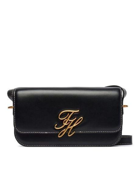 Tommy Hilfiger Torebka Th Script Flap Crossover AW0AW18399 Czarny. Czarne torebki klasyczne damskie Tommy Hilfiger, bez wzorów, ze skóry, bez dodatków. Za 849.99 zł.