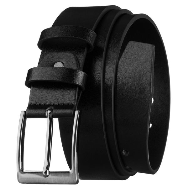 Uniwersalny pasek męski ze skóry ekologicznej w czarnym kolorze. Czarne paski męskie inny, bez wzorów, ze skóry ekologicznej, eleganckie. Za 29.99 zł.