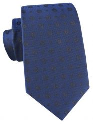 Męski Krawat - Niebieski w Czarne Grochy - Angelo di Monti. Niebieskie krawaty i muchy męskie Angelo di Monti, bez wzorów, z tkaniny, eleganckie. Za 49.99 zł.