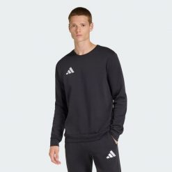 Bluza Entrada26. Białe bluzy sportowe męskie Adidas, z aplikacjami, z bawełny, klasyczne, bez kołnierzyka, bez ramiączek. Za 141.99 zł.