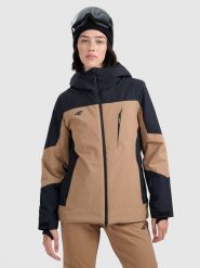 4F Kurtka narciarska membrana 8000 damska - brązowa M. Brązowe kurtki damskie 4f, m, bez wzorów, bez kaptura, narciarskie. Za 599.99 zł.