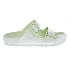 Klapki damskie Birkenstock Arizona Eva. Zielone klapki damskie Birkenstock, bez wzorów, z materiału, bez obcasa. Za 348.00 zł.