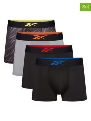 Reebok Bokserki (4 pary) w kolorze czarno-szaro-antracytowym rozmiar: L. Czarne bokserki męskie Reebok, bez wzorów. Za 117.73 zł.