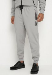 Szare Spodnie Dresowe Typu Jogger z Kieszeniami Zdobione Nadrukami Mepessa. Szare spodnie dresowe męskie Born2be, z aplikacjami, z dresówki. Za 59.99 zł.