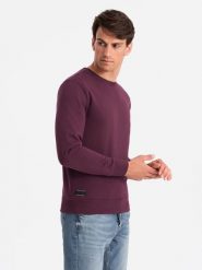 Męska nierozpinana bluza dresowa BASIC – bordowa V3 OM-SSBN-0159 - XXL. Czerwone bluzy bez kaptura męskie Ombre Clothing, l, z dresówki. Za 119.99 zł.