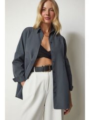 Happiness Istanbul Koszula w kolorze antracytowym rozmiar: 36. Czarne koszule damskie Happiness Istanbul, bez wzorów, bez kołnierzyka, bez ramiączek. Za 60.99 zł.